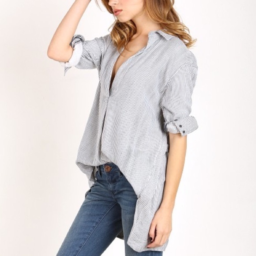Free People Oversized Striped Oxford Top